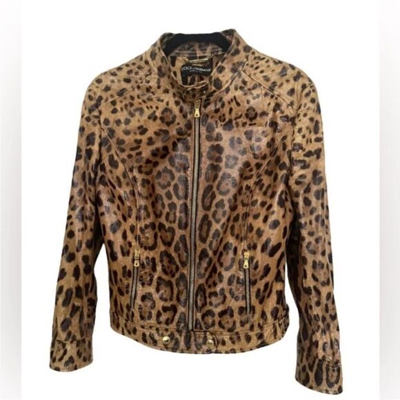 Dolce & Gabbana genuine leather Leopard Print Jacket, US2-4 - Picture 1 of 16